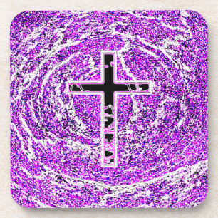 POSAVASOS CRUZ NEGRA Y ROSA CON FONDO PURPLE