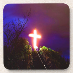 Posavasos Cruza brillante de noche que Dios ama