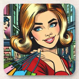 Posavasos Cuaderno de bocetos de dama retro con bolsas de co