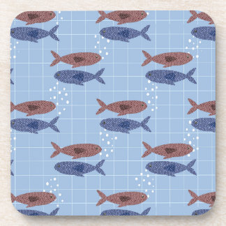 Posavasos Cuaderno de Cuadrícula Azul con Escuela de Peces