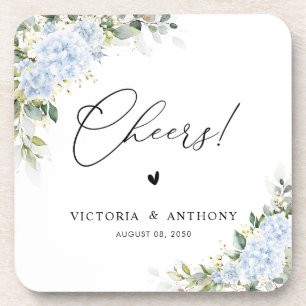 Posavasos Cuadrado de Cheers Floral de Hortensias Azules par