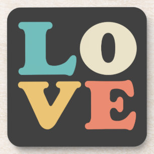 Posavasos Cuadrado de color retro de la tipografía de amor