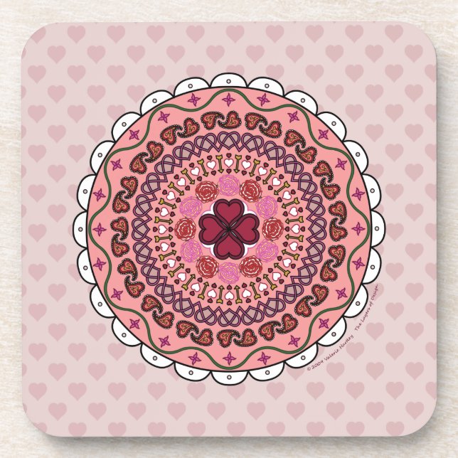 Posavasos Cuadrado de corazon para día de San Valentín con e (Frente)