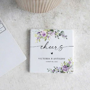 Posavasos Cuadrado de Felicitación de Flores Violetas Románt