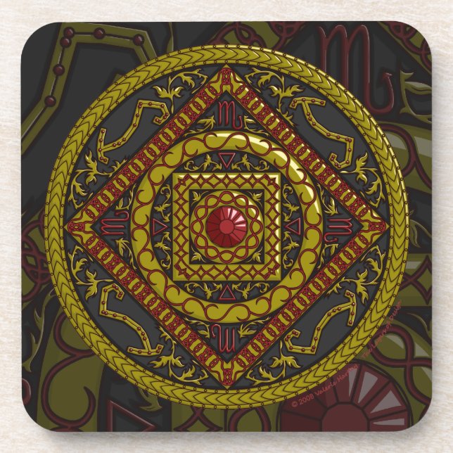 Posavasos cuadrado de mandala de Escorpio (Frente)