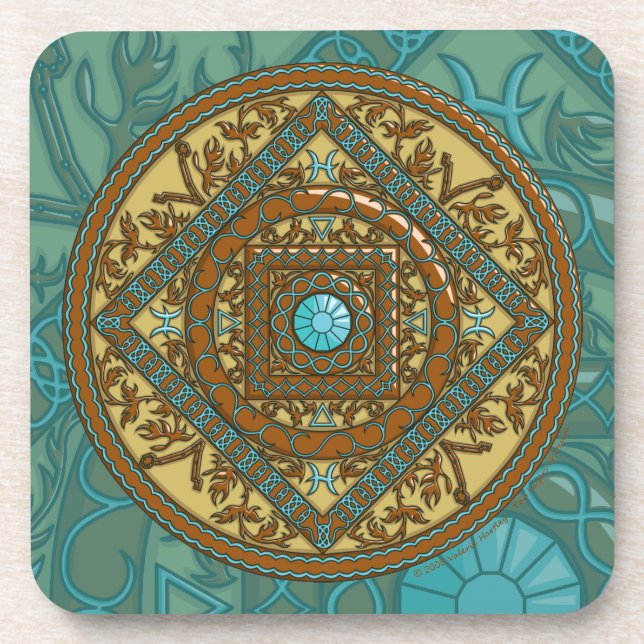 Posavasos cuadrado de mandala de Piscis (Frente)