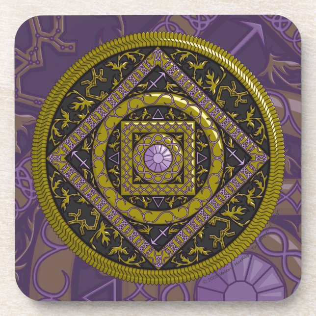 Posavasos cuadrado de mandala de Sagitario (Frente)