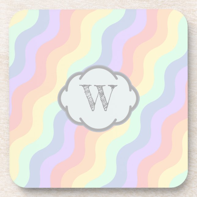 Posavasos cuadrado de olas de arcoíris pastel (Frente)