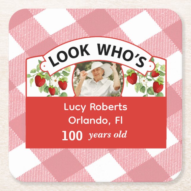 Posavasos Cuadrado De Papel 100.º cumpleaños - Personalizable (Anverso)