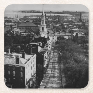 Posavasos Cuadrado De Papel 1859: Una vista de Boston de la casa del estado