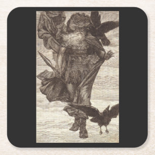 Posavasos Cuadrado De Papel 1871 Odin, Dios de la Sabiduría del Nórdico