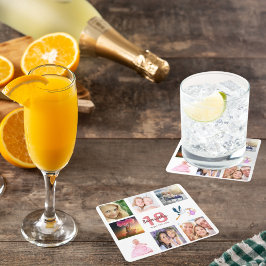 Posavasos Cuadrado De Papel 18.ª fiesta de cumpleaños collage de fotos de nomb