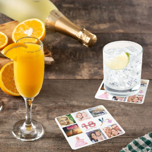 Posavasos Cuadrado De Papel 18.ª fiesta de cumpleaños collage de fotos de nomb