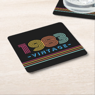 Posavasos Cuadrado De Papel 1983 Huella retro vintage Neon Bright