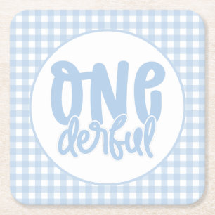 Posavasos Cuadrado De Papel 1.ª Fiesta de cumpleaños Cute Pastel Azul Maravill