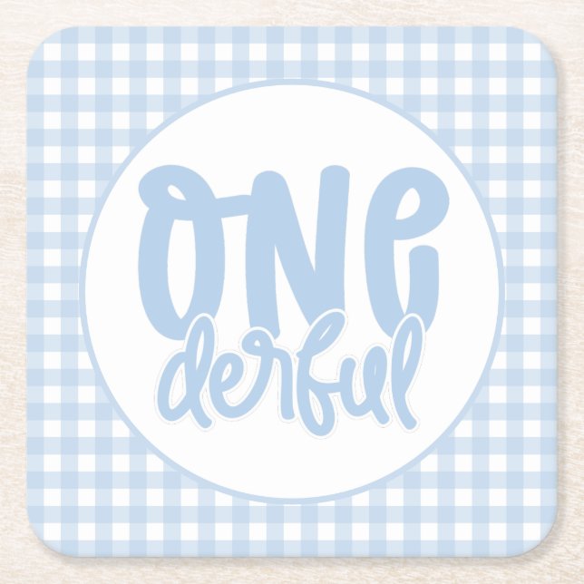 Posavasos Cuadrado De Papel 1.ª Fiesta de cumpleaños Cute Pastel Azul Maravill (Anverso)