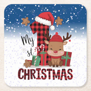Posavasos Cuadrado De Papel 1.ᵉʳ Navidad Leche de Nieve Blanca Leche Linfa