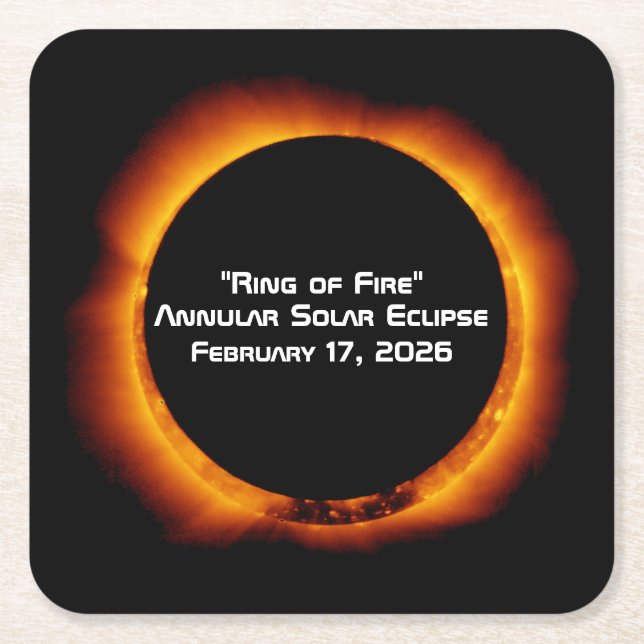 Posavasos Cuadrado De Papel 2026 Annular Ring of Fire Solar Eclipse (Anverso)
