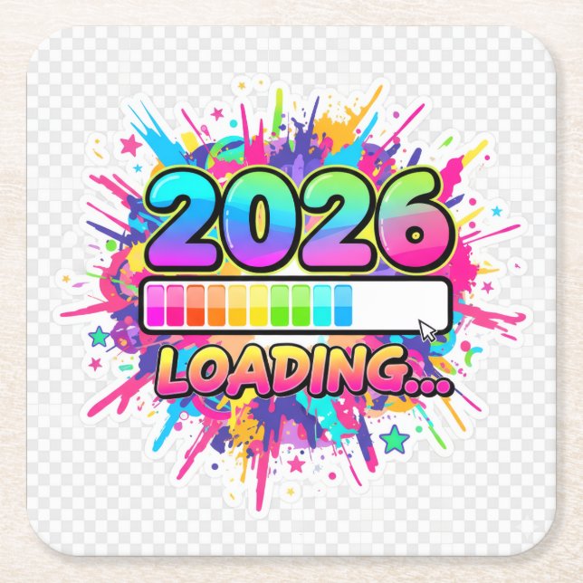 Posavasos Cuadrado De Papel 2026 Loading... Progress Bar Sticker (Anverso)