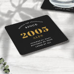 Posavasos Cuadrado De Papel 20.º Nacimiento 2005 Moda elegante de oro negro<br><div class="desc">Premium 20 Años Casas de Papel Negro y Oro Personalizado - Elegancia de Celebración. Celebre un cumpleaños de importancia con estilo con nuestra moda, calidad superior, 20º Aniversario de la tira de papel. Con un diseño exquisito con un llamativo color negro y dorado, estas galerías añaden un toque de lujo...</div>