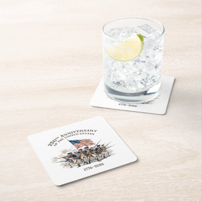 Posavasos Cuadrado De Papel 250th Anniversary Revolutionary Soldiers 1776-2026 (In situ)