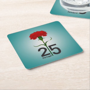Posavasos Cuadrado De Papel 25 de abril, la Revolución de los Claveles, Portug