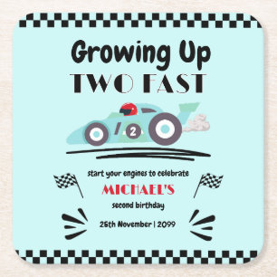Posavasos Cuadrado De Papel 2.º Cumpleaños Creciendo Dos Carros Rápidos De Car