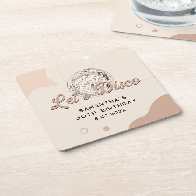 Posavasos Cuadrado De Papel 30.ª celebración de cumpleaños 70 Retro Disco Fies (En perspectiva)