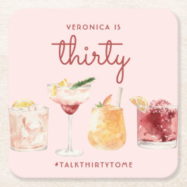 Posavasos Cuadrado De Papel 30.ª Cocktail acuático de cumpleaños