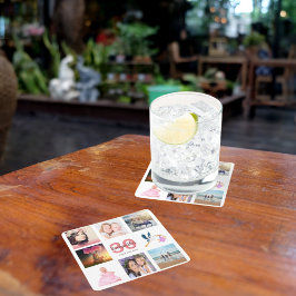 Posavasos Cuadrado De Papel 30.º nombre de collage de fotos de fiestas de cump