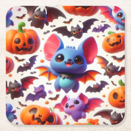 Posavasos Cuadrado De Papel 3D cute bats halloween