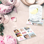 Posavasos Cuadrado De Papel 40.º collage de fotos de fiestas de cumpleaños<br><div class="desc">Una montaña rusa fiesta para una fiesta de 40 años,  celebrando su vida con un collage de 8 de sus fotos. Plantillas para un nombre,  edad 40 y fecha. Fecha de nacimiento o fecha del fiesta. Cartas de color coral y burdeos. Fondo blanco.</div>