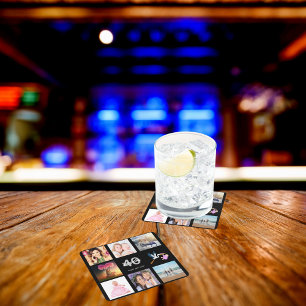 Posavasos Cuadrado De Papel 40.º collage de fotos de personalizados de cumplea