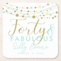 40.º oro de cumpleaños y gallos verde azulados per