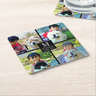 Posavasos Cuadrado De Papel 4 Collage personalizado fotográfico con monograma