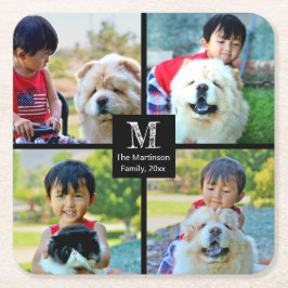Posavasos Cuadrado De Papel 4 Collage personalizado fotográfico con monograma