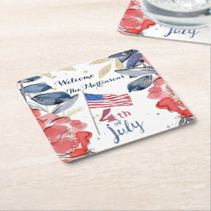 Posavasos Cuadrado De Papel 4 de julio Bandera personalizada estilo