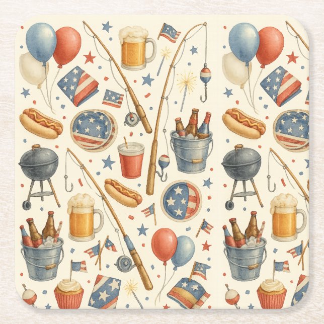 Posavasos Cuadrado De Papel 4 de julio Día de la Independencia fiesta para los (Anverso)