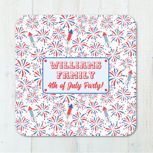 Posavasos Cuadrado De Papel 4 de julio Día de la Independencia Fuegos Artifici