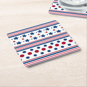 Posavasos Cuadrado De Papel 4 De Julio Patriótico Blanco Rojo Y Azul