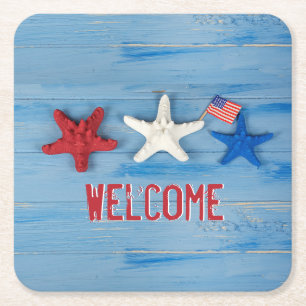 Posavasos Cuadrado De Papel 4 de julio Starfish