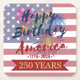 Posavasos Cuadrado De Papel 4th of July Happy Birthday America USA 250th