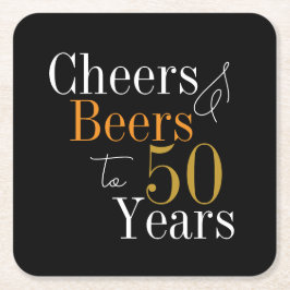 Posavasos Cuadrado De Papel 50.ª Cerveza de cumpleaños y Fiesta de oro negro