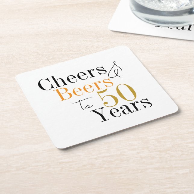 Posavasos Cuadrado De Papel 50.ª Cerveza de cumpleaños y Fiesta mínimo de víto (En perspectiva)