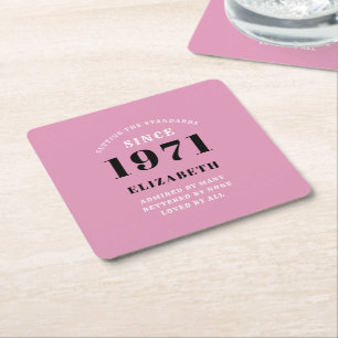 Posavasos Cuadrado De Papel 50.º cumpleaños 1971 Negro rosa para su personalid