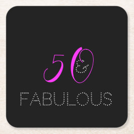 Posavasos Cuadrado De Papel 50 and fabulous Chic Hot Pink Black Birthday