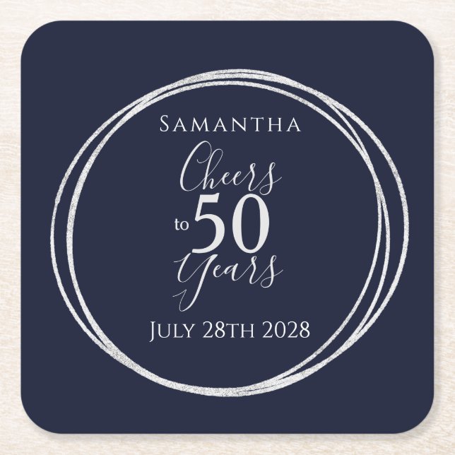 Posavasos Cuadrado De Papel 50 años de vigilia a Fiesta plateado de la marina  (Anverso)