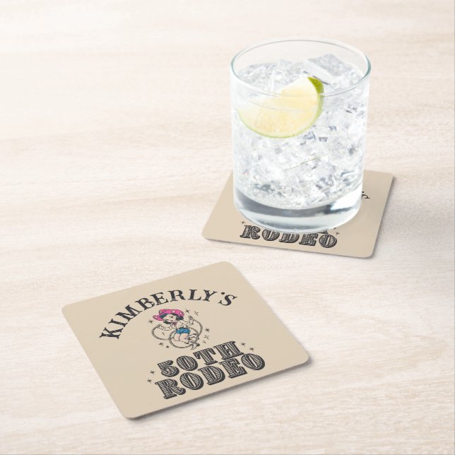 Posavasos Cuadrado De Papel 50° cumpleaños del Rodeo del Oeste Retro (In situ)