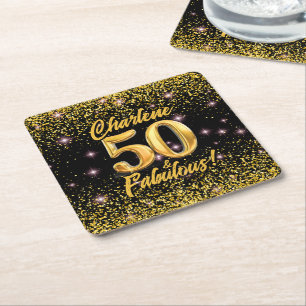Posavasos Cuadrado De Papel 50 Fabulosas estrellas rosadas Purpurinas de oro 5