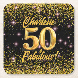 Posavasos Cuadrado De Papel 50 Fabulosas estrellas rosadas Purpurinas de oro 5